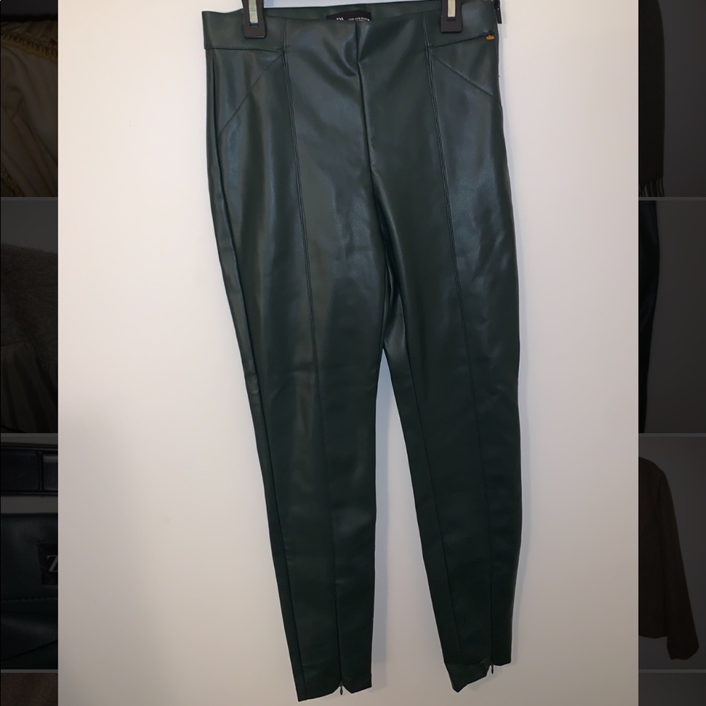 Zara hunter green faux leather leggings
